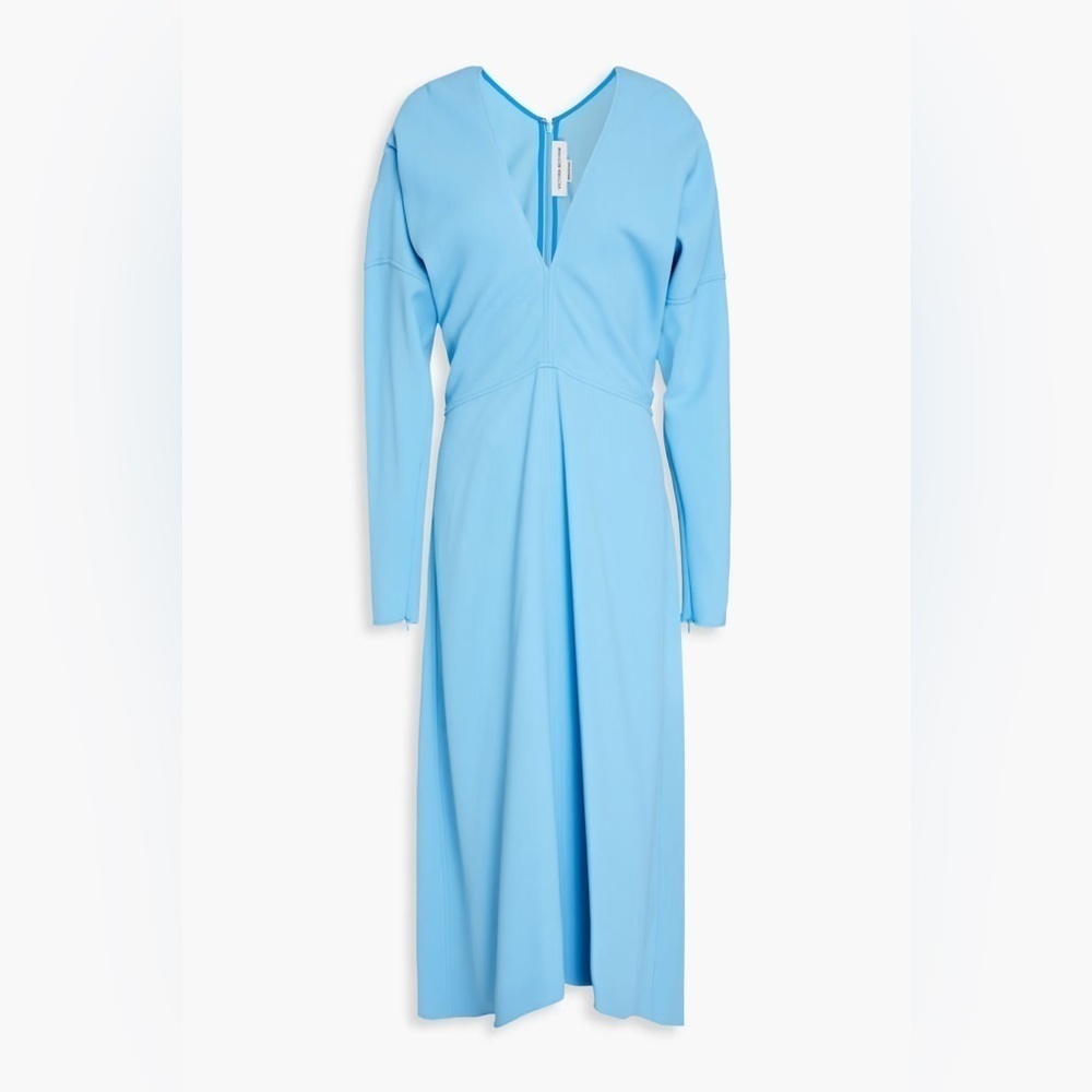 VICTORIA BECKHAM Women’s Crepe Flared Midi Dress in Blue Business Casual Minimal